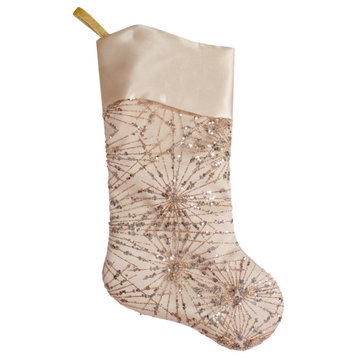 20.5" Gold Glitter and Sequin Satin Cuff Christmas Stocking
