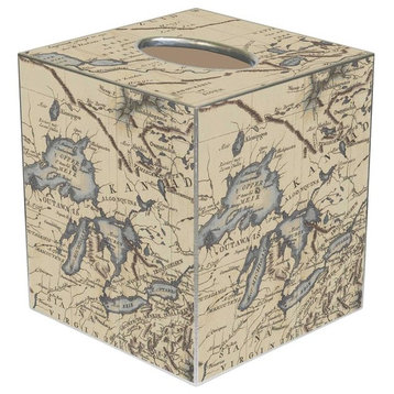 TB1455-Antique Great Lakes Map Tissue Box