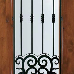 Slab Single Door 96 Alder Barcelona 1 Panel 3/4 Lite Wrought Iron - Front Doors