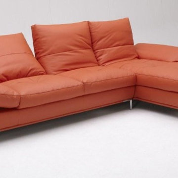 Orange Leather Sectional Sofa with chaise