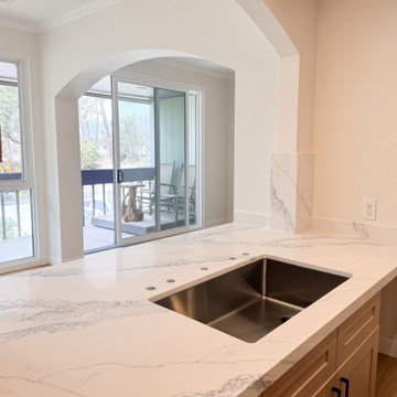 White Quartz Kitchen with Full Slab Backsplash — Coastal Ventura County