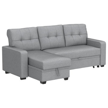 Devion Furniture Polyester Fabric Reversible Sleeper Sectional Sofa - Light Gray