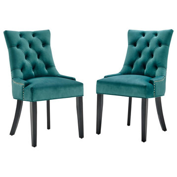 Regent Tufted Performance Velvet Dining Side Chairs, Set of 2, Teal