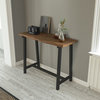 Farmhouse Rustic Console Table, Pine Frame With Trestle Base, Black/Dark Brown