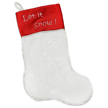 20" Faux Fur "Let it Snow!" Christmas Stocking With Red Shadow Velveteen Cuff