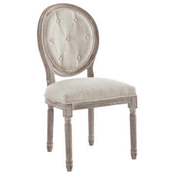 Arise Vintage French Upholstered Fabric Dining Side Chair, Beige