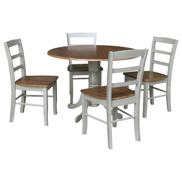 42" Drop Leaf Dining Table with Madrid Chairs, Distressed Hickory/Stone, 5-Piece Set