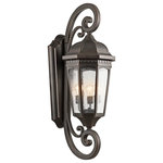 Kichler - Outdoor Wall 3-Light, Rubbed Bronze - Uncluttered and traditional, this 3 light outdoor wall lantern from the Courtyard collection adds the warmth of a secluded terrace to any patio or porch. Featuring a Rubbed Bronze finish and clear seedy glass, this design will elevate and enhance any space.