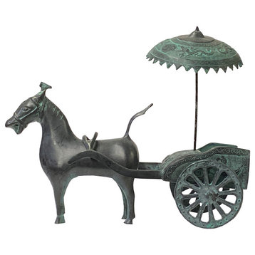 Chinese Rustic Dark Green Black Vessel Ancient Horse Cart Display Hws1520