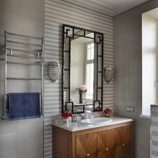 75 Most Popular Gray Brown Tile Powder Room Design Ideas For