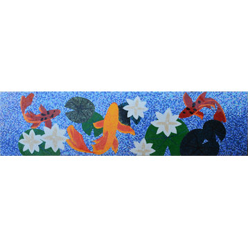 Pond with Fishes , Mosaic Art 224"x64"