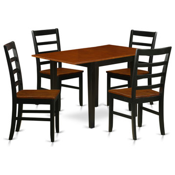 5Pc Kitchen Set, Small Table, 4 Chairs, Hardwood Seat, Black-Cherry