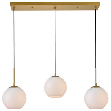 Baxter 3 Light Pendant, Brass And Frosted White