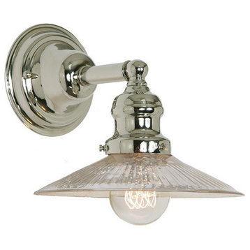 Light Wall Sconce Polished Nickel Finish 8"Wide, Antique Mouth Blown Glass Shade