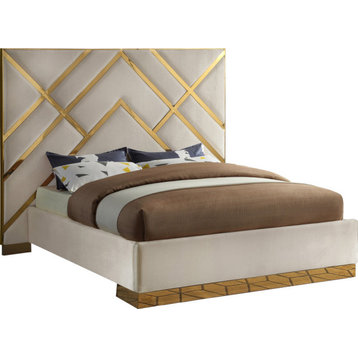 Vector Upholstered Bed, Cream, King, Velvet