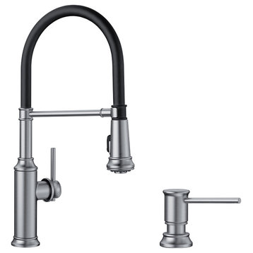 Blanco Empressa Semi-Pro Kitchen Faucet With Soap Dispenser, Stainless