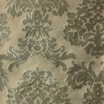 Florence Palace Damask Velvet Upholstery Fabric, Oyster