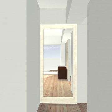 白と木の部屋　家具配置CG