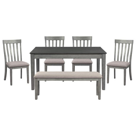 Lexicon Armhurst 6-Piece Wood Dining Set in Wire Brush Dark Gray/Light Gray