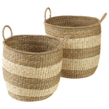 Bradley Light & Medium Brown Striped Seagrass Baskets w/Handles (Set of 2)