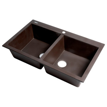 AB3420DI-C Chocolate 34" Drop-In Double Bowl Granite Composite Kitchen Sink