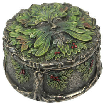 Celtic Green Man Harvest Berry Metallic Bronze Finished Trinket Box