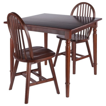 Winsome Mornay 3-Piece Solid Wood Dining Table with Windsor Chairs in Walnut