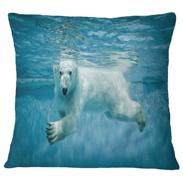 Polar Bear Swimming Under Water Animal Throw Pillow, 18"x18"
