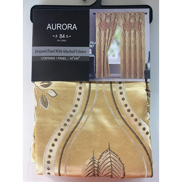 Set of 2 Aurora Curtain Drapery Panel With Attached Valance 84 Long, Gold, Set o