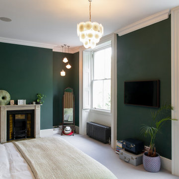 Traditional with modern twist bedroom with subtle technology