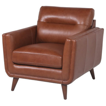 Maklaine 19" Modern Leather Upholstered Tufted Back Chair in Cinnamon