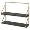 2-Tier Brown Wood Wall Shelf With Gold Frame