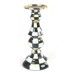 Courtly Check Enamel Pillar Candlestick - Large | MacKenzie-Childs - Candleholders