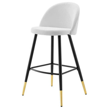 Set of 2 Bar Stool, Black Metal Legs With Padded Seat and Curved Backrest, White
