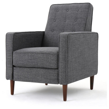 GDF Studio Macedonia Mid-Century Modern Button Tufted Fabric Recliner, Gray Fabric