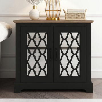 Heron Accent Cabinet With 2 Doors, Black With Knotty Oak
