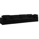 Meridian Furniture - Serene Linen Textured Fabric Deluxe Comfort 4-Piece Modular Sofa, Black - There's lots to love about the Serene linen textured deluxe cloud-like comfort modular collection, and this piece is not an exception. The soft black linen textured fabric is cozy and sleek to the touch while the overstuffed down/feather cushions provide gentle support so you can relax and unwind like a VIP. Customize your seating with this modular set by adding the pieces you like most. Latches under each piece make it easy to snap them into position for a look that's modern yet welcoming.