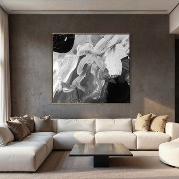 Modern Neutral Living Room with Large Abstract Wall Art