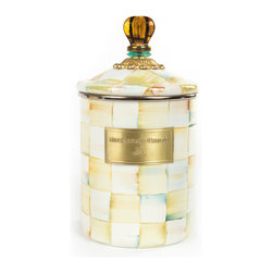 Parchment Check Enamel Canister - Medium | MacKenzie-Childs - Bathroom Canisters
