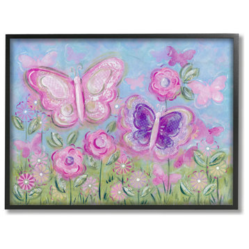 Stupell Industries Pastel Butterflies in a Garden, 24"x30", Black Framed