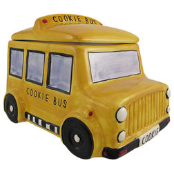 Traditional Kitchen Canisters And Jars Yellow School Bus Ceramic Cookie Jar