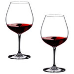 Riedel - Riedel Vinum Pinot Noir/Burgundy Red Glass - Set of 2 - The Vinum Burgundy glass is excellent for full-bodied red wines (more than 12.5 percent alcohol) with high acidity and moderate tannin. This glass directs the flow of wine onto the zone of the tongue which perceives sweetness, thereby highlighting the rich fruit and tempering the high acidity of the wine. The large bowl captures all the nuances of the wine's aroma. NOTE: Although this glass is quite differently shaped from the equivalent Sommeliers glass, the Burgundy Grand Cru (4400/16), both designs are as effective in bringing out the character of the wine because they control the flow of the wine onto the palate in the same manner. Recommended for: Barbaresco, Barolo, Beaujolais Cru, Blauburgunder, Burgundy (red), Chambolle Musigny, Echézeaux, Gamay, Moulin à vent, Musigny, Nebbiolo, Nuits Saint Georges, Pinot Noir, Pommard, Romanée Saint Vivant, Santenay, St. Laurent, Volnay, Vosne-Romanée, Vougeot