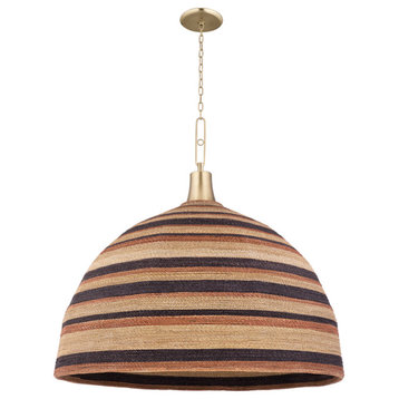 Lido Beach 1 Light Pendant, Aged Brass With Multi-Colored Shade