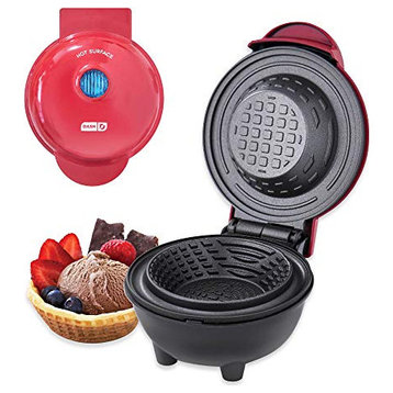 Mini Waffle Bowl Maker for Breakfast, Burrito Bowls, Ice Cream and Other Sweet, Red