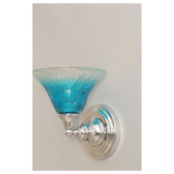 Toltec Lighting Wall Sconce, Chrome Finish, 7" Teal Crystal Glass