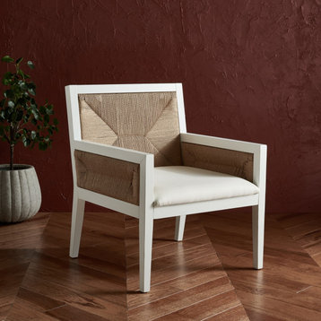 Safavieh Couture Emilio Woven Accent Chair, White/Natural