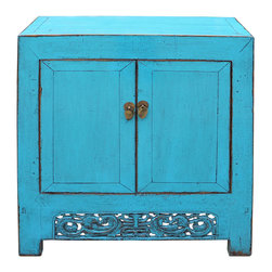 Chinese Distressed Rustic Bright Turquoise Blue Foyer Console Table Cabinet - Furniture