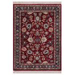 Bareens Designer Rugs - Abassi Afsha Pak Persian Jeanetta Red/Blue Wool Rug 2'1'' x 3'2'' - Designed with mesmerizing intricacy and gorgeous color palette, this hand-knotted masterpiece demonstrates the beauty and electrifying thrill of Pak Persian art. These meticulously hand-knotted Pak-Persian rug is made with pure wool and features breathtaking traditional, transitional, and tribal designs in bold luxurious color pallets. Known for their intricate designs these rugs are a reproduction of Persian rugs, made in Pakistan with unique Mughal designs. Made by master weavers using the same Persian texture, design and dying technique, we wanted to produce the most significant manifestation of Persian art, life, and culture. This rug is most famous for its exceptional quality, incredible designs, patterns, and vibrant rich color. Pak-Persian rugs made with Persian weave with high knot counts, which enables the high intricacy and detail found in the patterns are also referred to as "State of art", each color adds a rich beautiful detail in the artwork of this rug. The design, color, and beautiful chromatic composition with a vibrant sheen with intricate designs, exude beauty, elegance, and quality make this rug a masterpiece of its own.