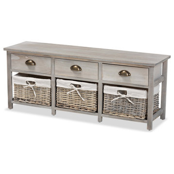 Andrews Modern Light Gray 3-Drawer Storage Bench With Baskets