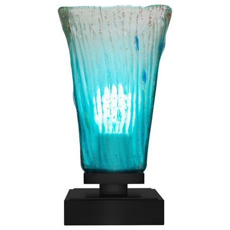 Luna 1-Light Table Lamp, Matte Black/Square Teal Crystal